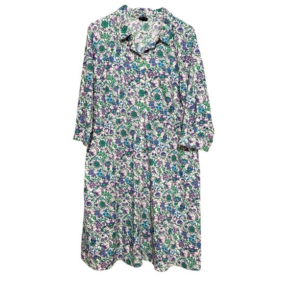 Talbots Blue Green Purple Floral Fit & Flare Poplin Shirtdress Plus 20WP - Picture 2 of 9